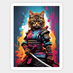 A Fierce Kitten Samurai Sticker